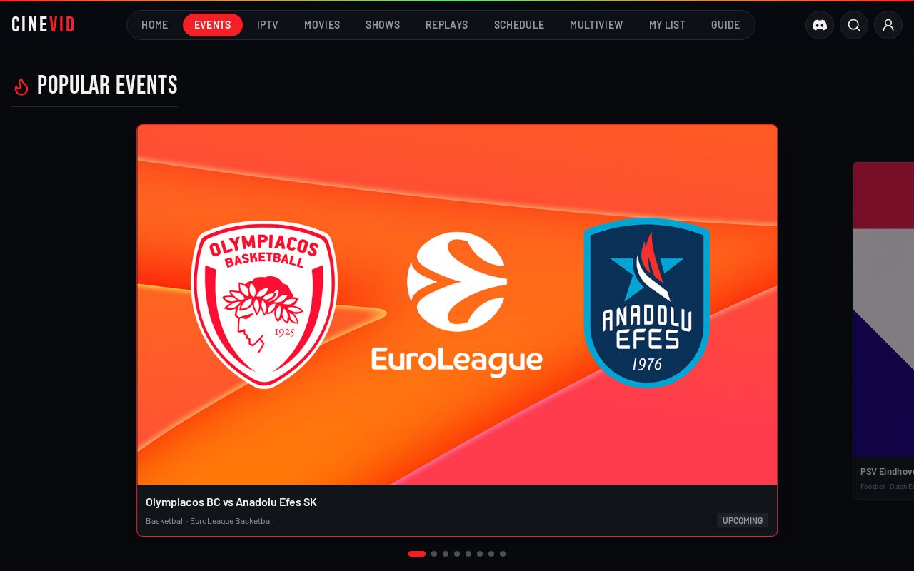 Live events on desktop