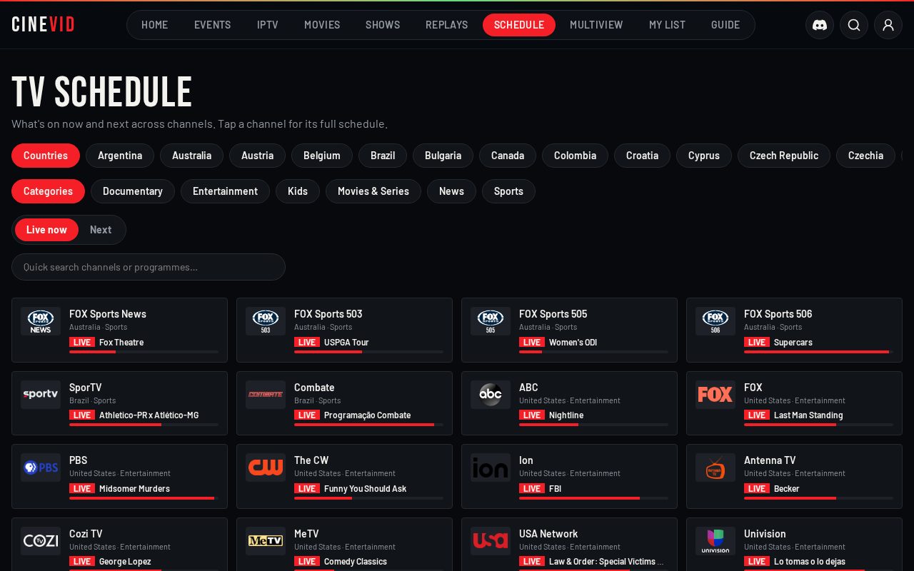 TV schedule on desktop