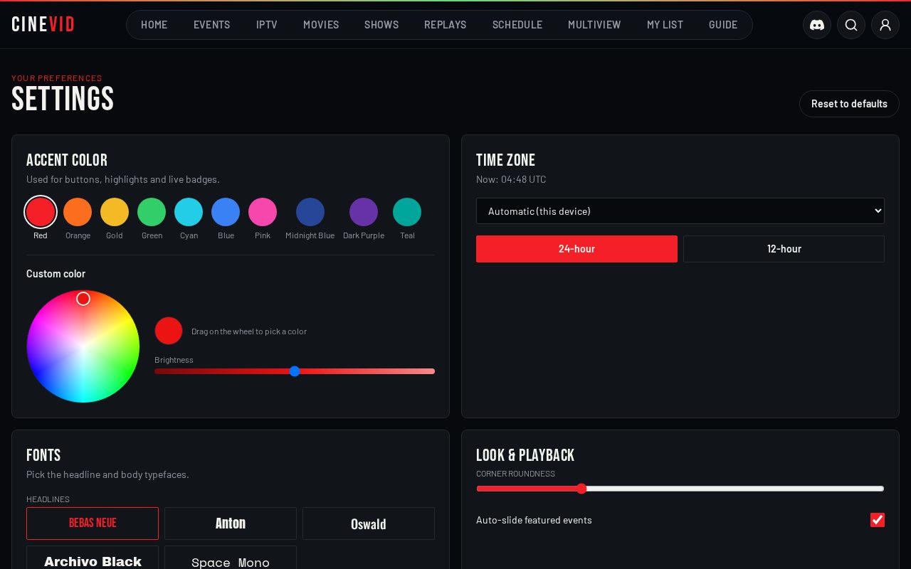 Settings on desktop